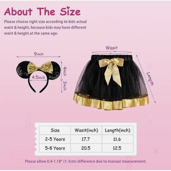 Mouse Costume 5-8 Yrs Black & Gold Tutu with Sequin Mouse Ears Headband - Picture 2 of 4